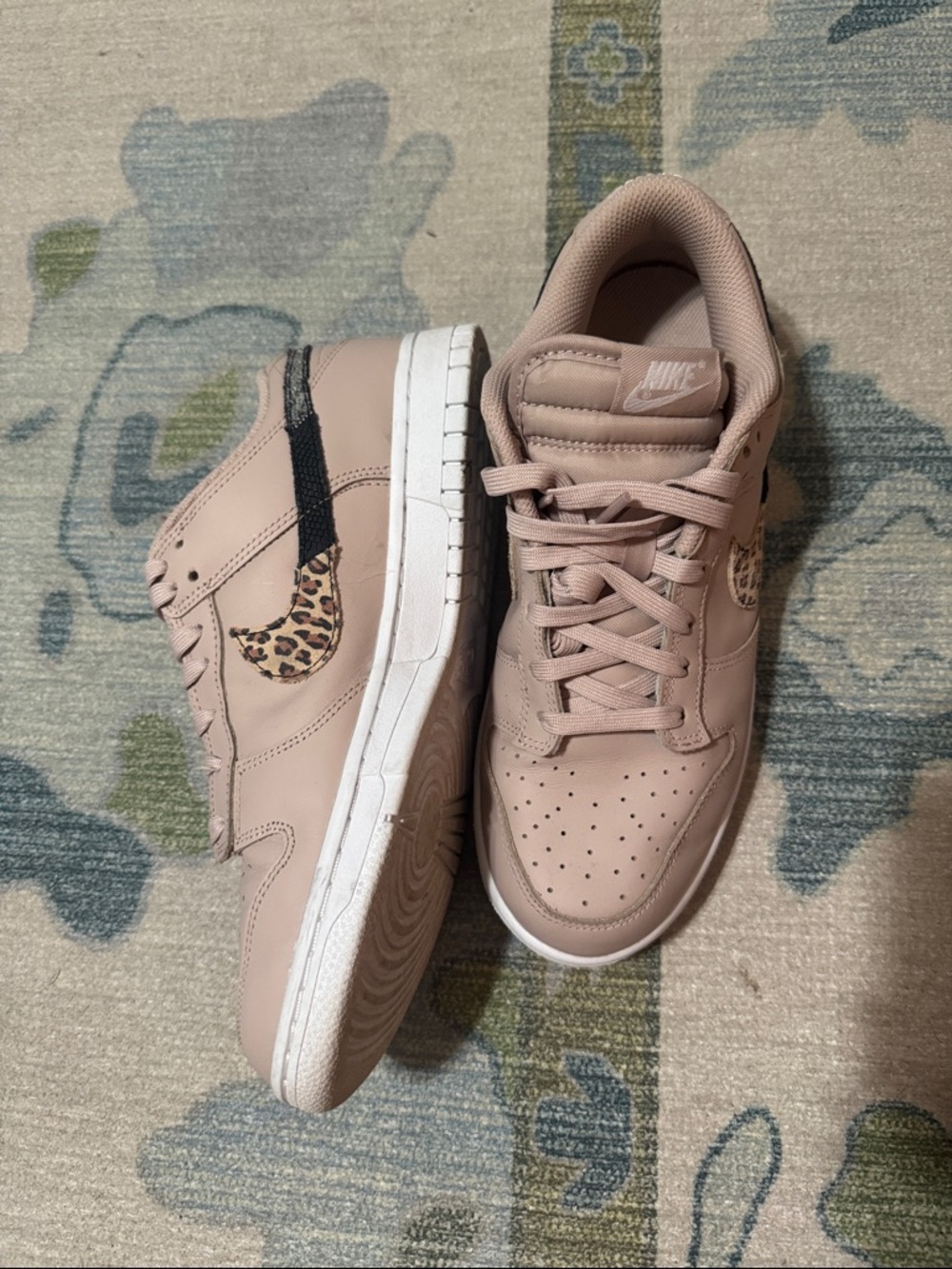 Nike Women’s Low-Top Sneakers in Blush with Leopard Swoosh